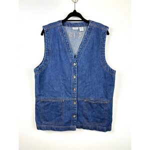 90s Cabin‎ Creek Denim Vest Large Blue Button Front Pockets Sleeveless Cottage